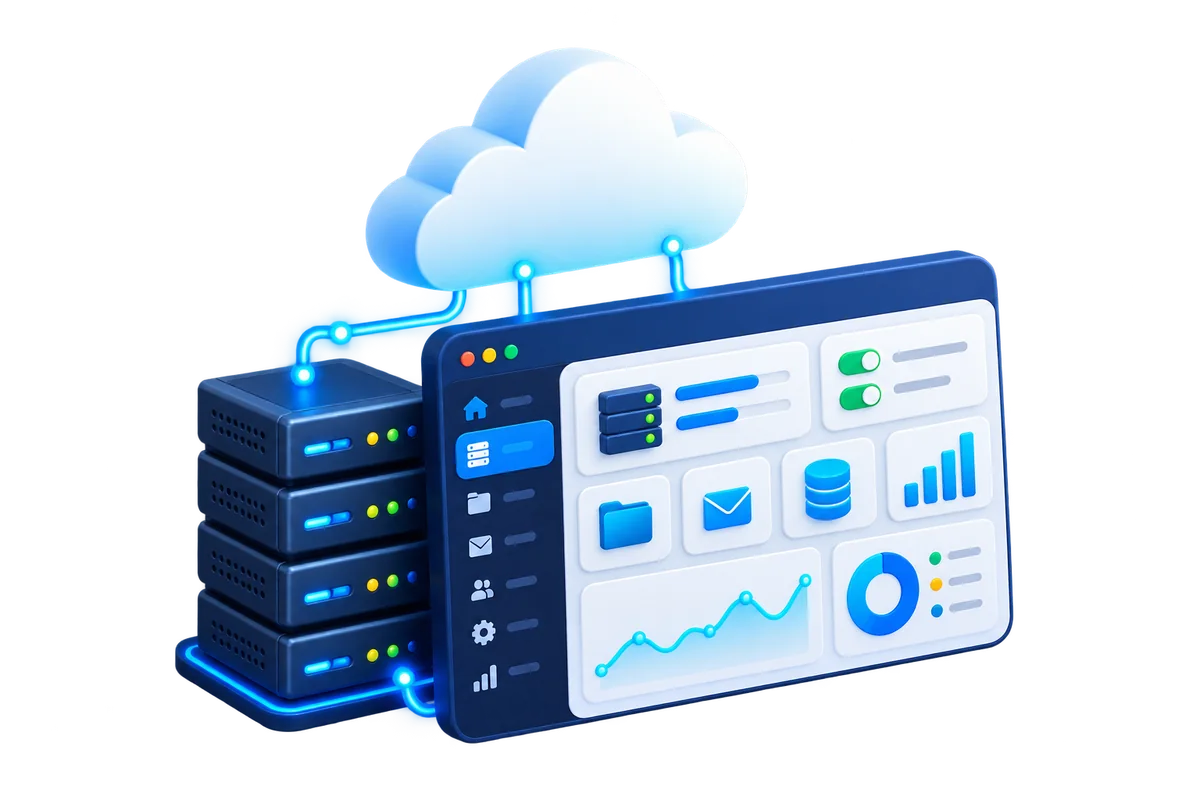Website owner managing files, email, domains and databases from a hosting control panel