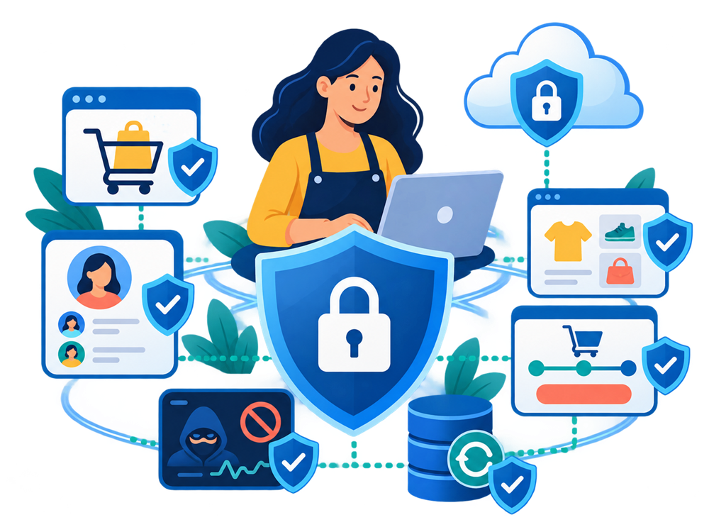 Ecommerce hosting security with encrypted shopping, admin protection and backups