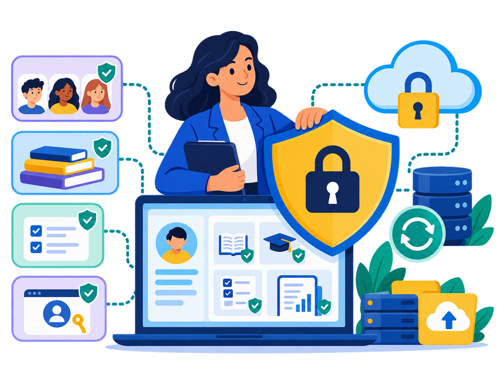 LMS hosting security with learner access controls, updates and course backups
