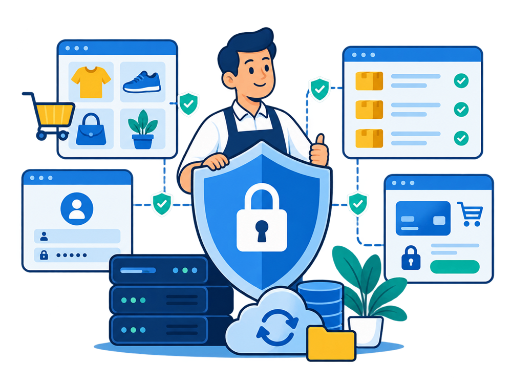 OpenCart hosting security with encrypted traffic, admin controls and backups