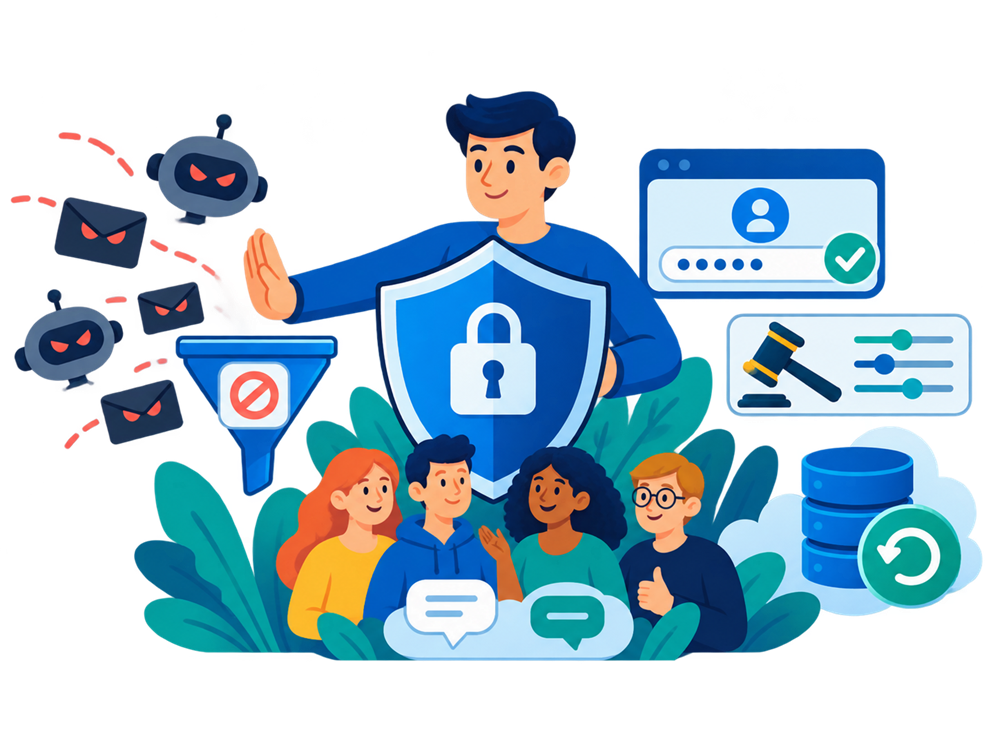 phpBB hosting security with member protection, moderator controls and backups