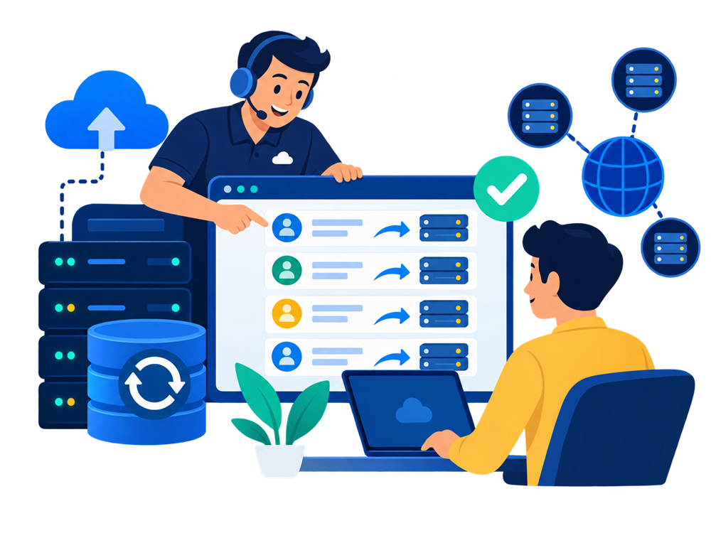 Reseller hosting support for client migration, account setup and backup planning
